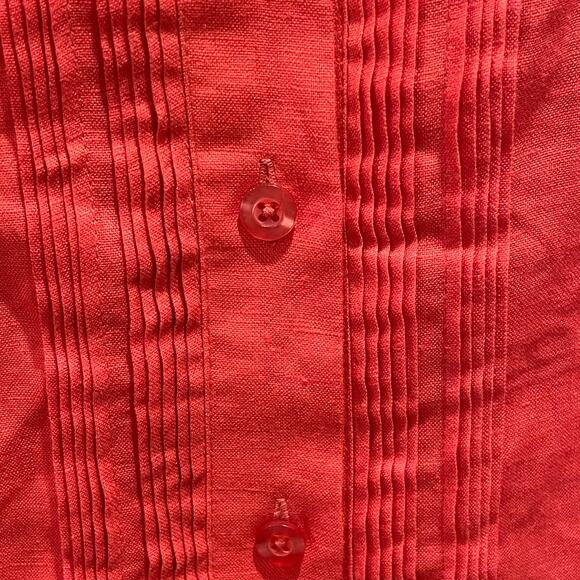 Fuchsia Coral Linen Shirt by Grace Elements, 20W‎ Pintuck Front Pleated Hem - Picture 5 of 13